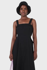 Black open back ruched strap maxi dress