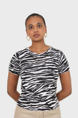 White and black zebra print tee