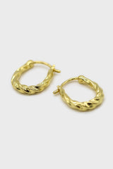 Gold twisted oval huggie earring - 9mm