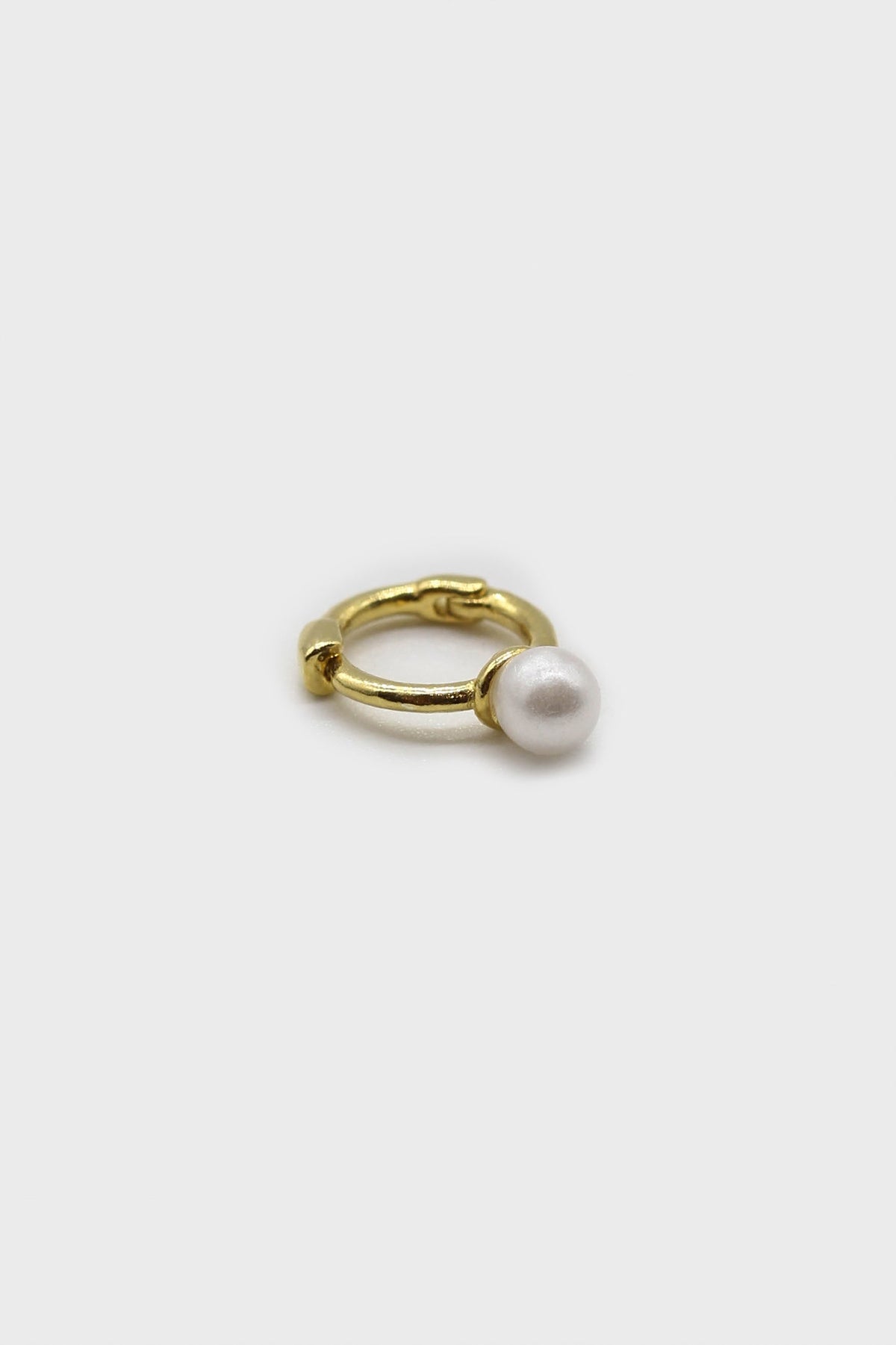 Gold dangling pearl single huggie earring - 4mm
