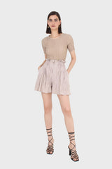 Beige silky wrinkle shorts