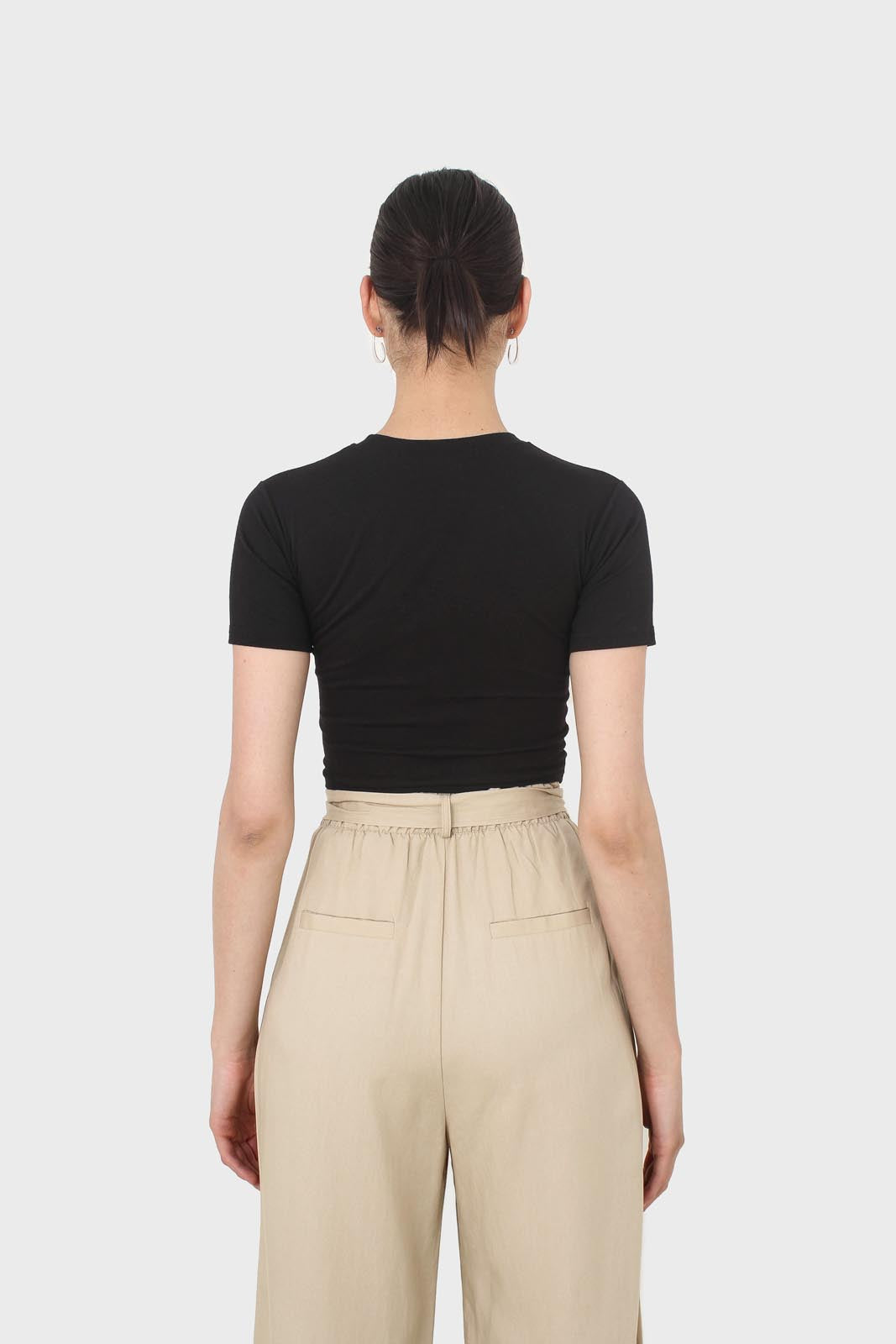 Beige soft tie waist wide leg trousers