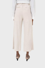 Oatmeal linen belted loose fit trousers