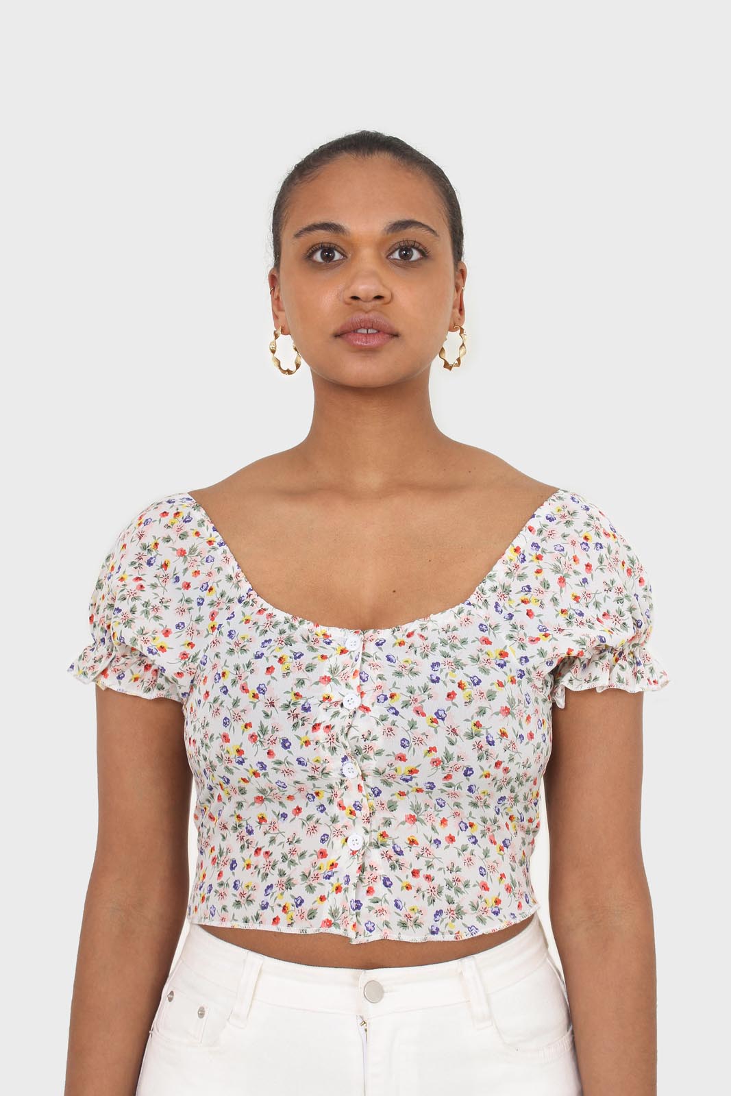 Ivory floral print cropped top