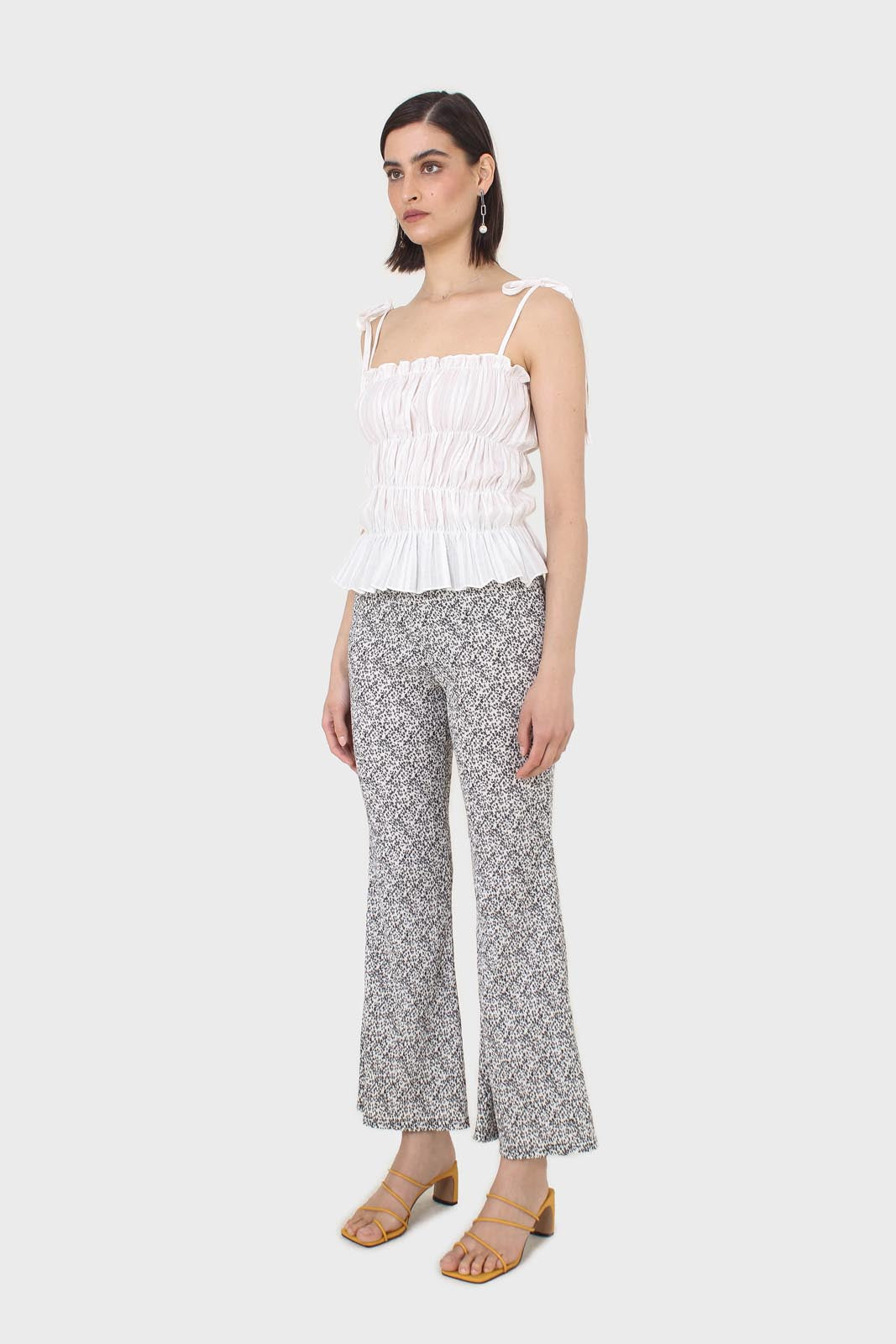 White smocked tie strap tank