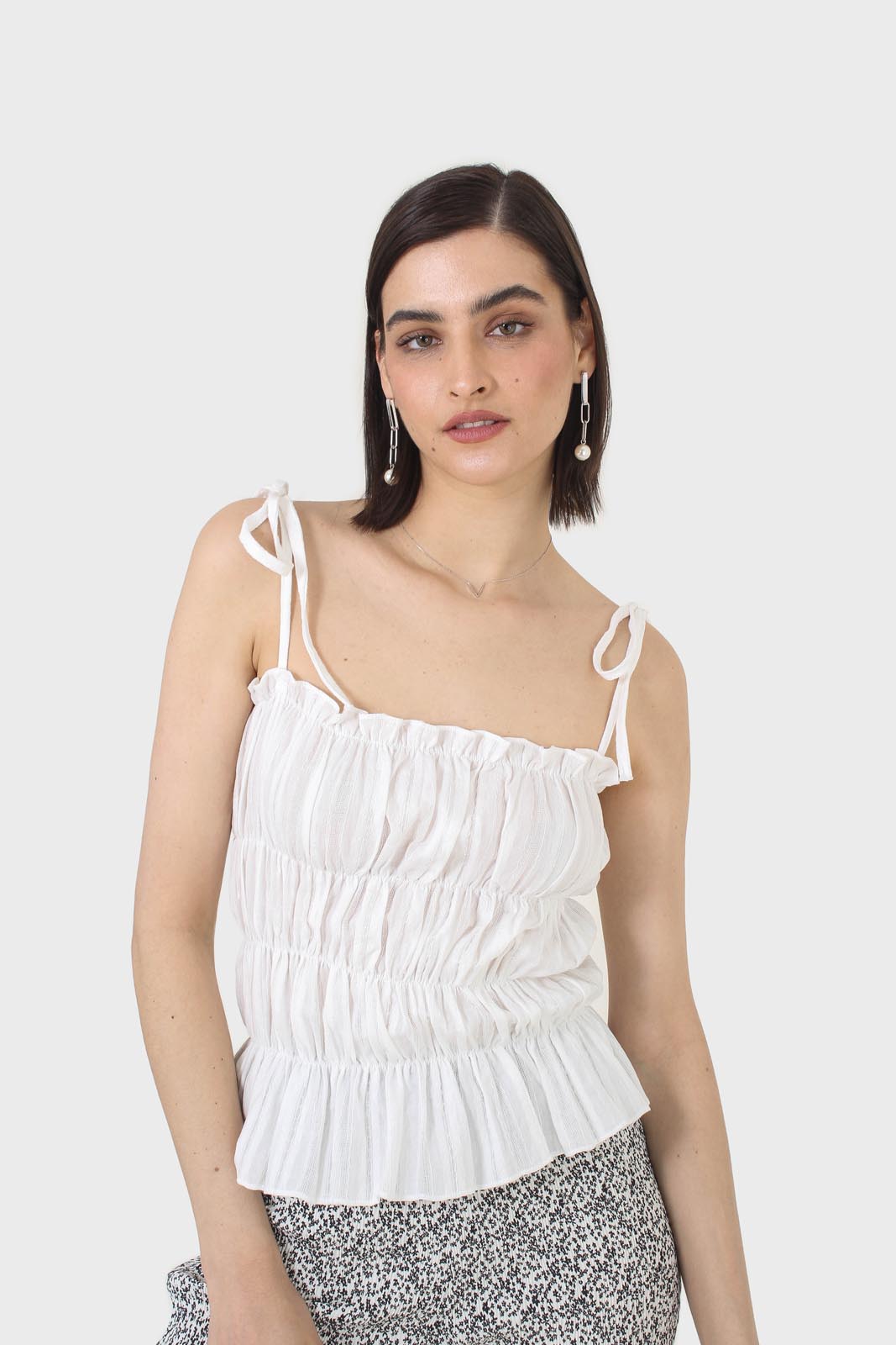 White smocked tie strap tank