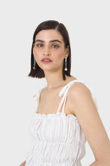White smocked tie strap tank
