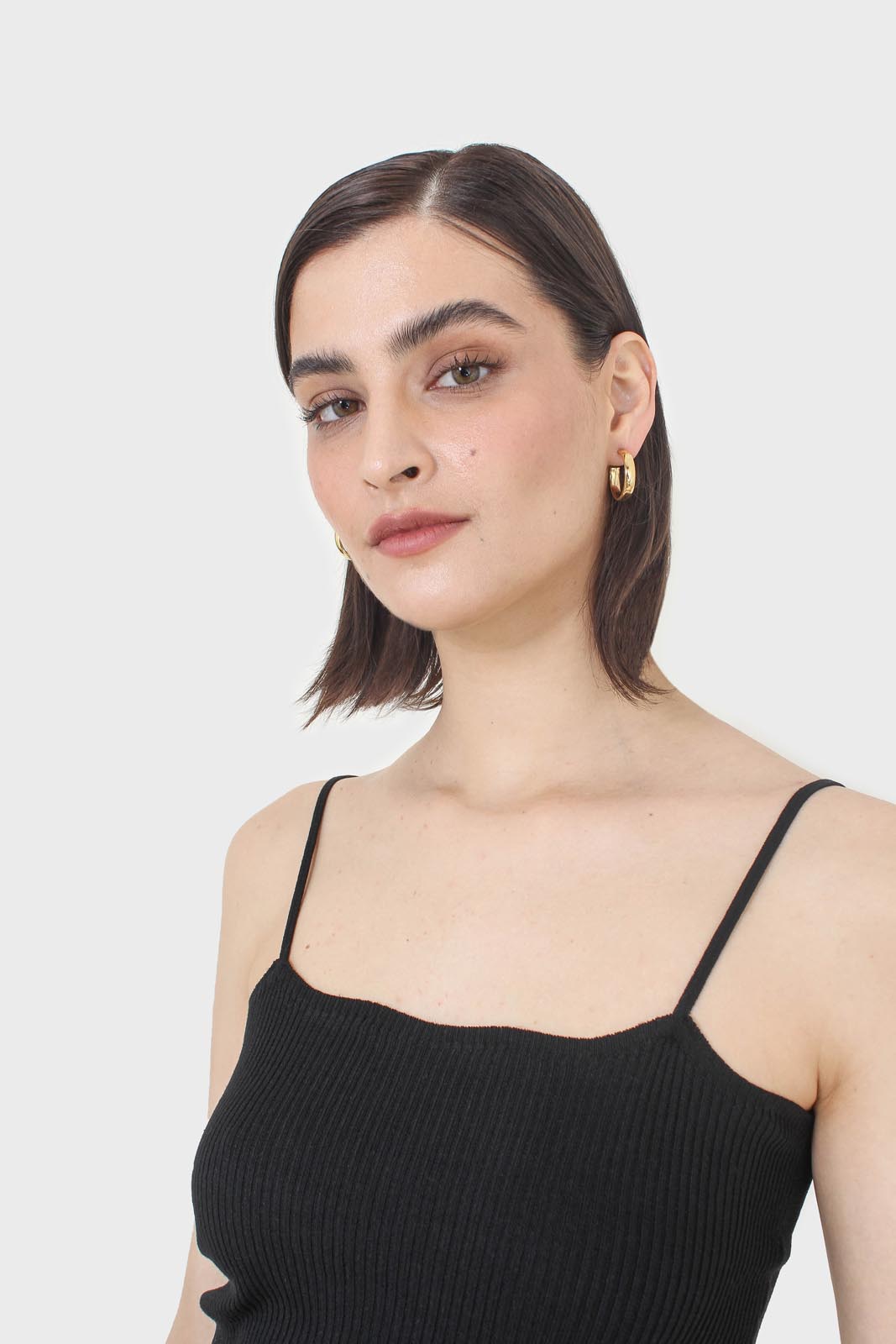 Black wave trim strappy knit tank