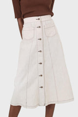 Beige contrast stitch patch pocket midi skirt