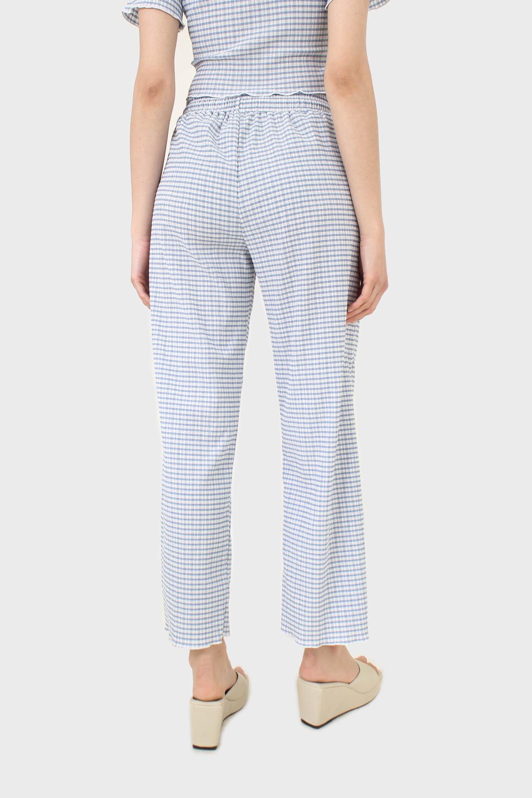 Blue gingham loose fit drawstring trousers
