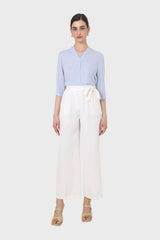 Ivory smart wide leg panel belted trousers