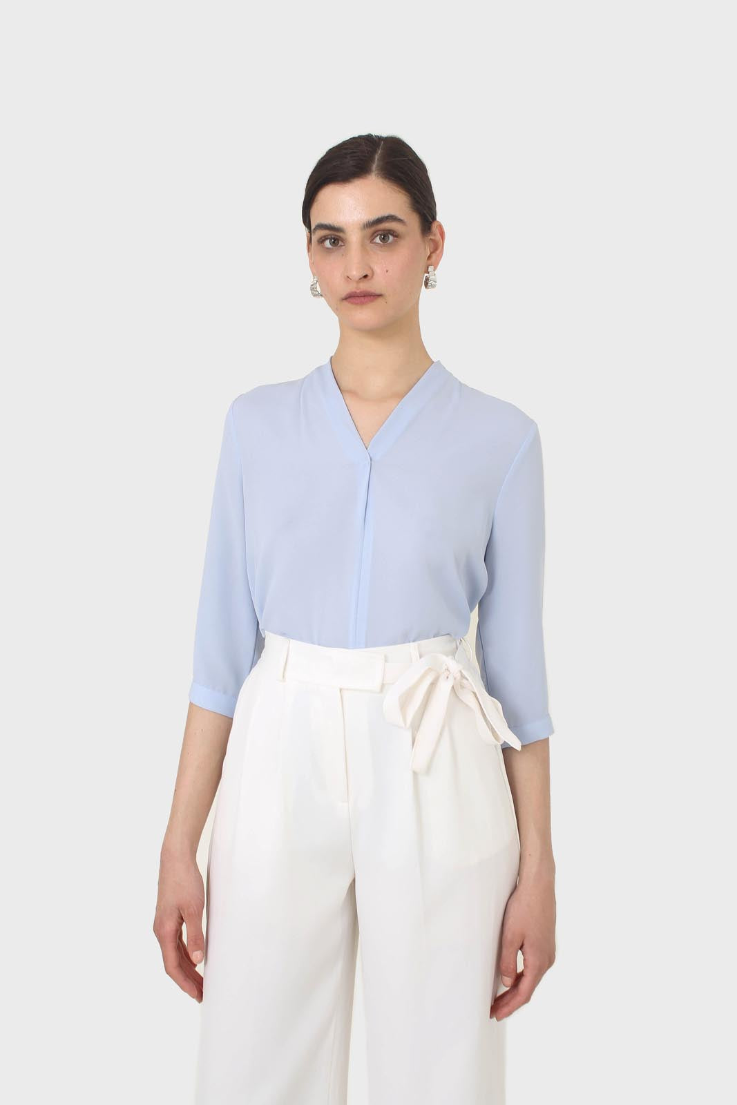 Ivory smart wide leg panel belted trousers