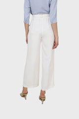 Ivory smart wide leg panel belted trousers