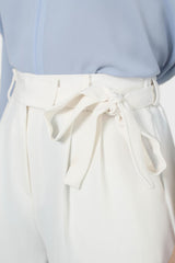 Ivory smart wide leg panel belted trousers