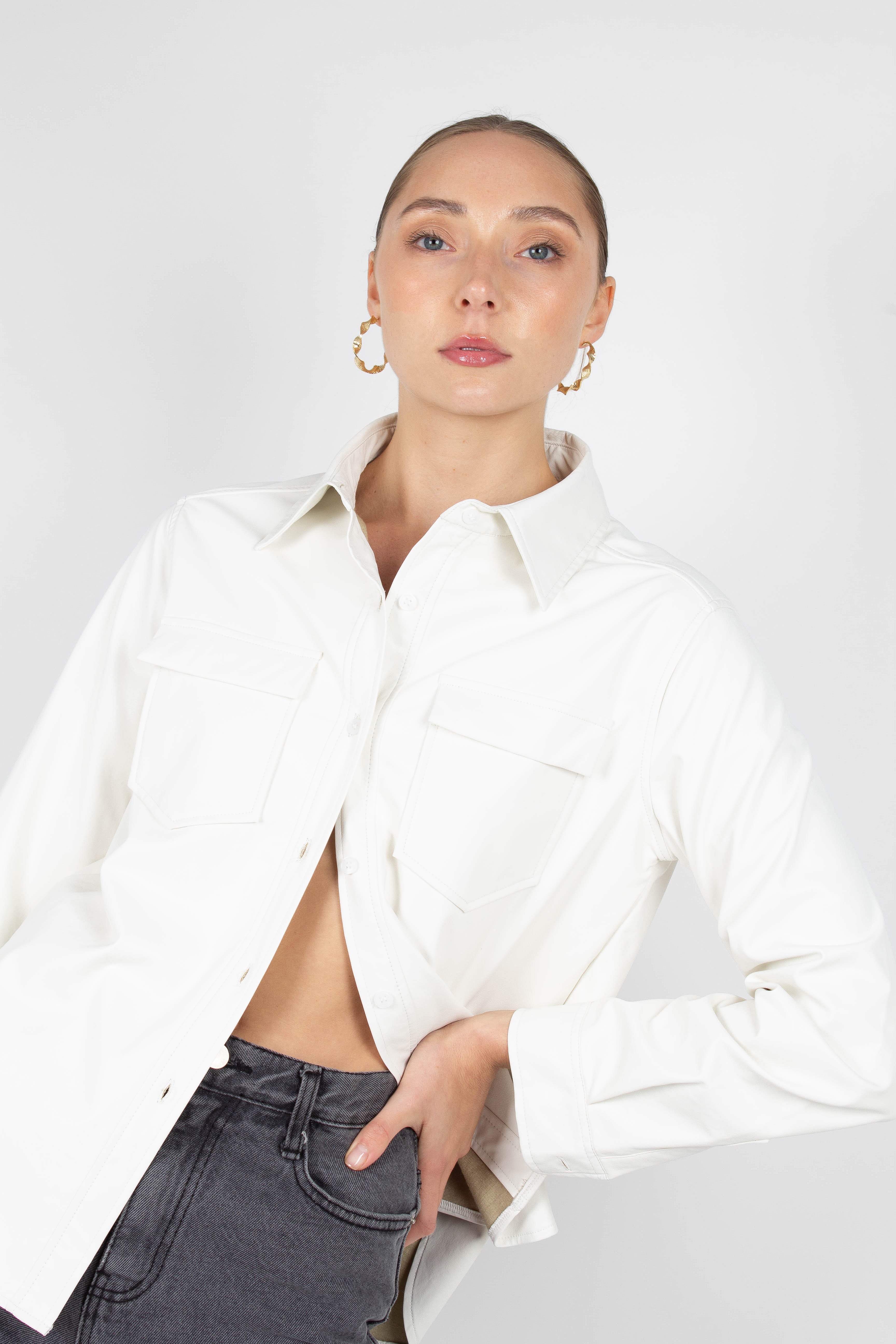 Bone white vegan leather shirt