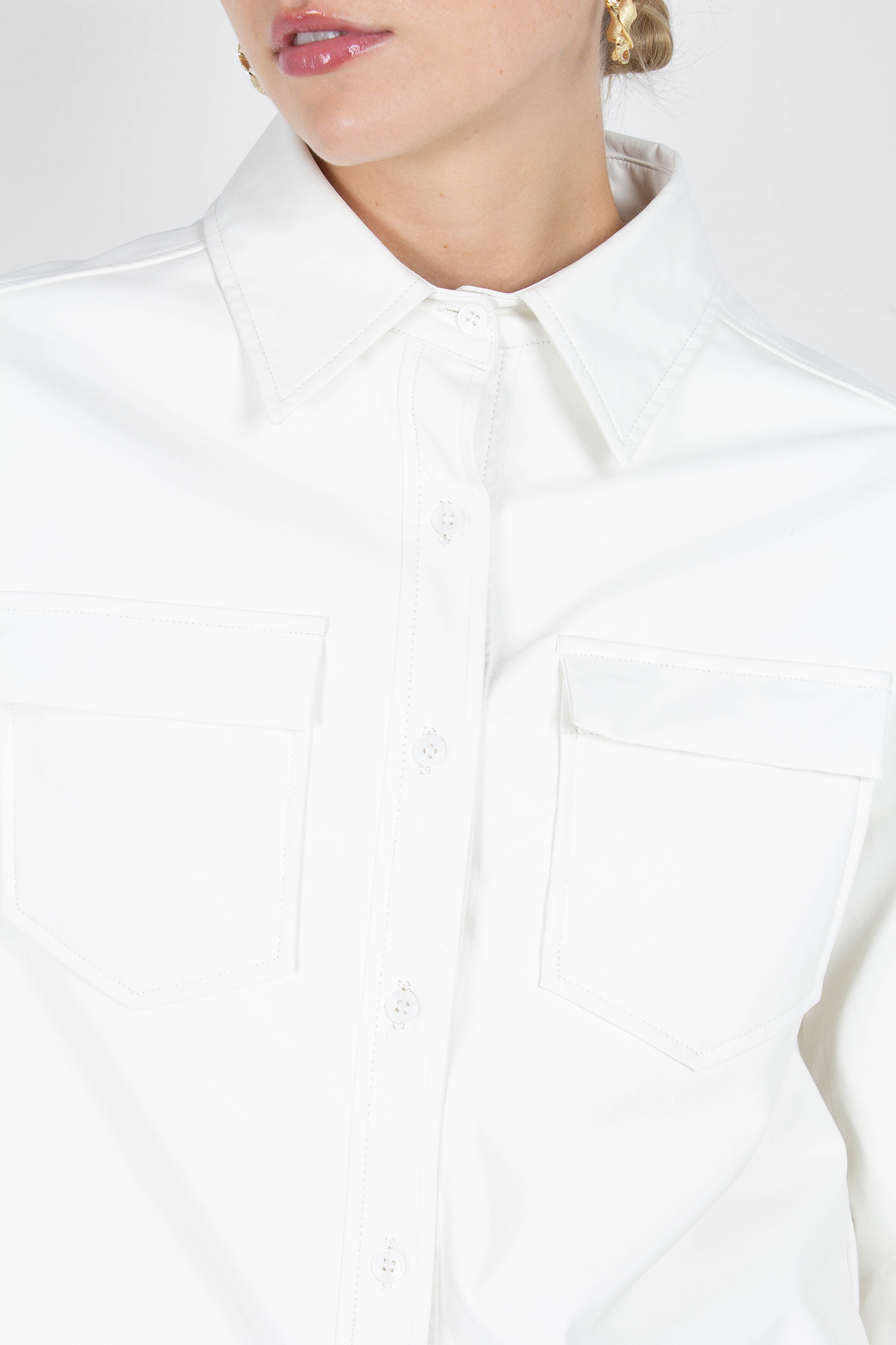 Bone white vegan leather shirt
