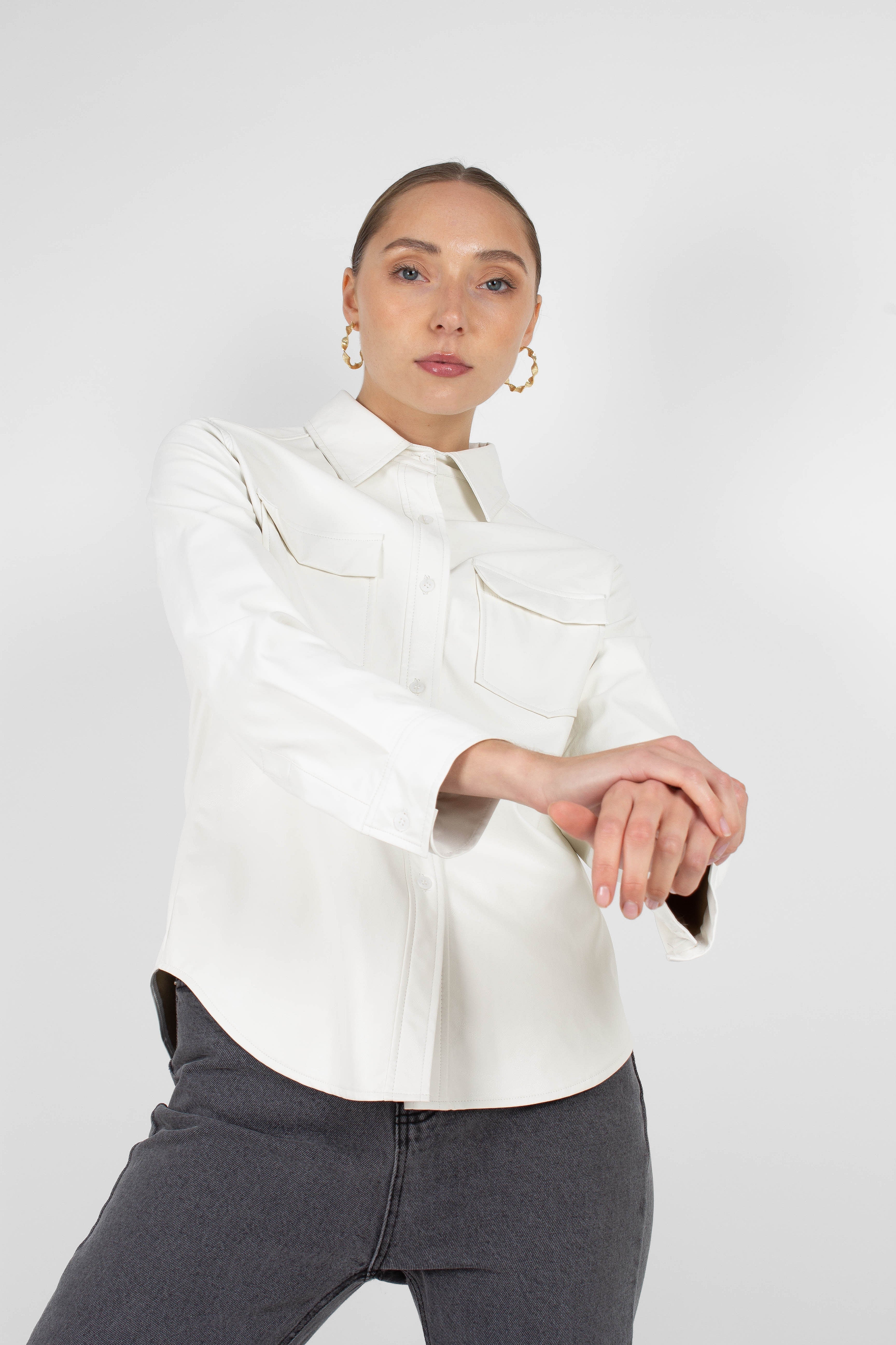 Bone white vegan leather shirt