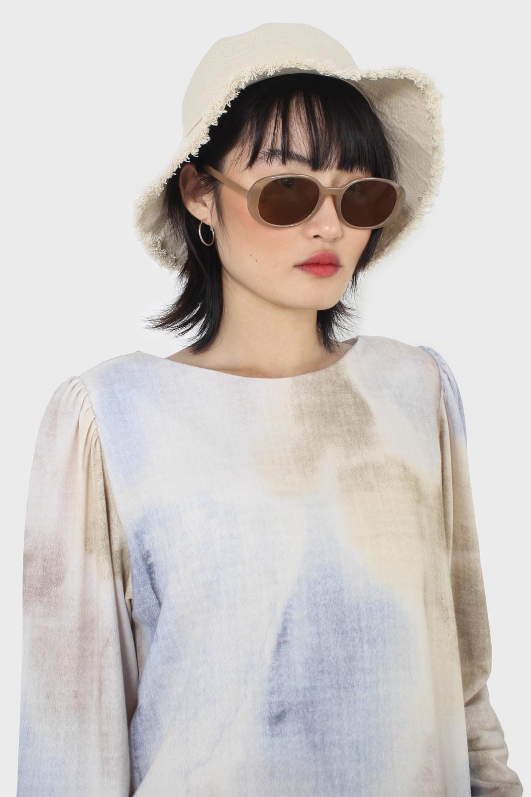 Beige and blue tie dye long sleeved top
