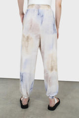 Beige and blue tie dye loose fit trousers