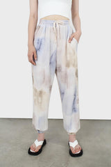 Beige and blue tie dye loose fit trousers