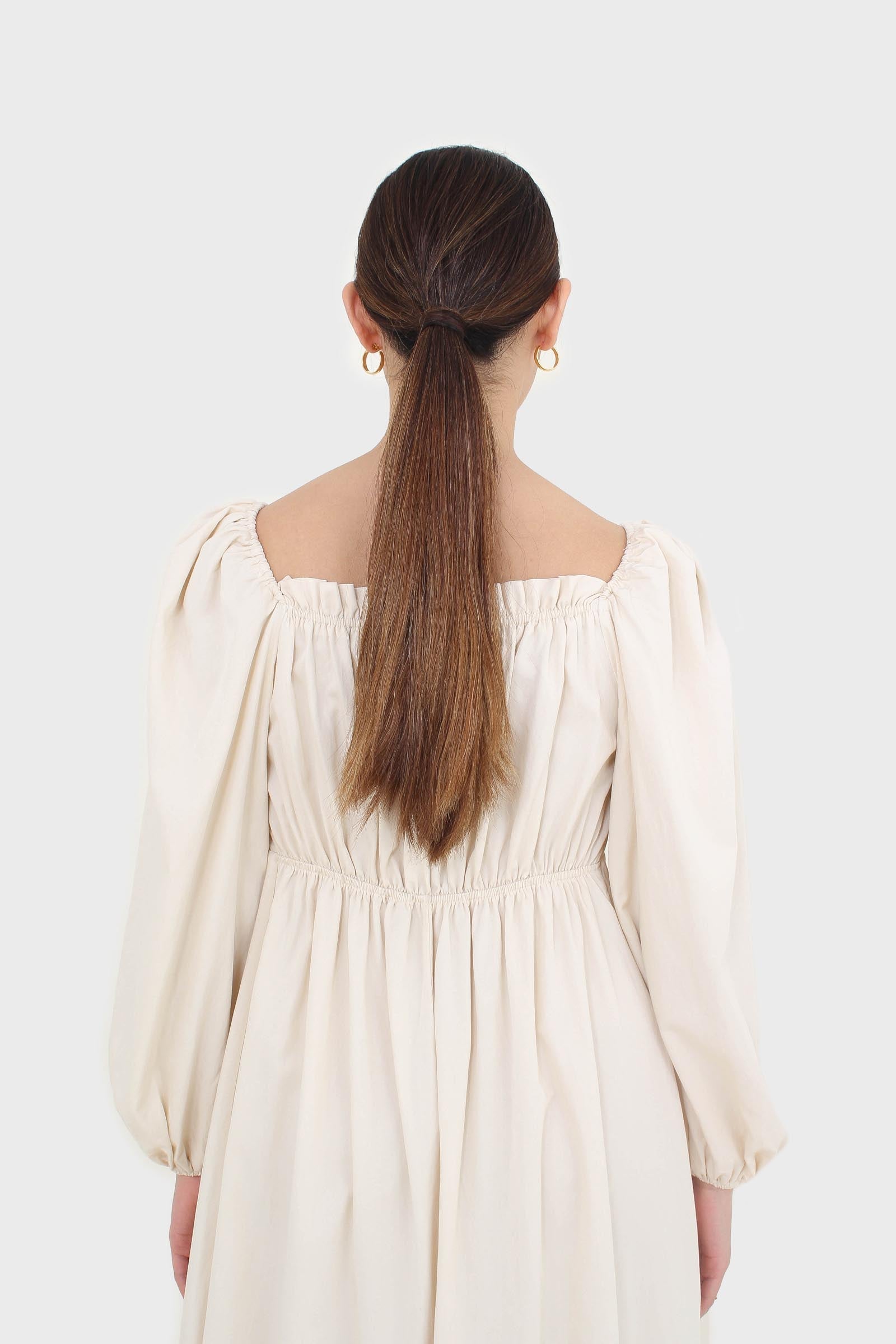 Ivory off shoulder cinched waist peasant dress