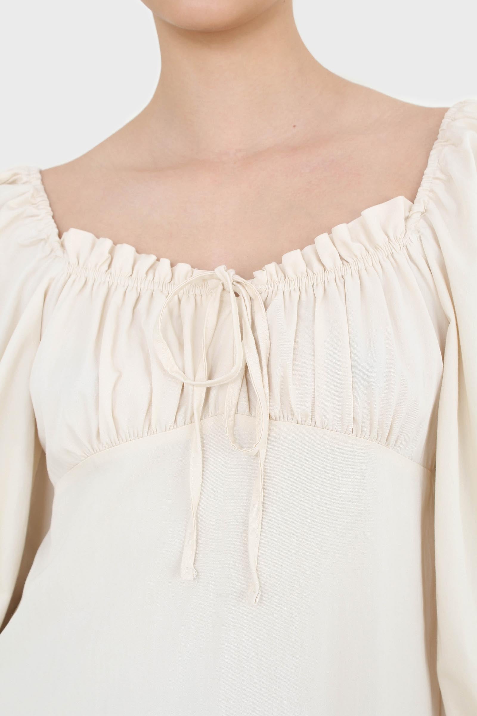 Ivory off shoulder cinched waist peasant dress