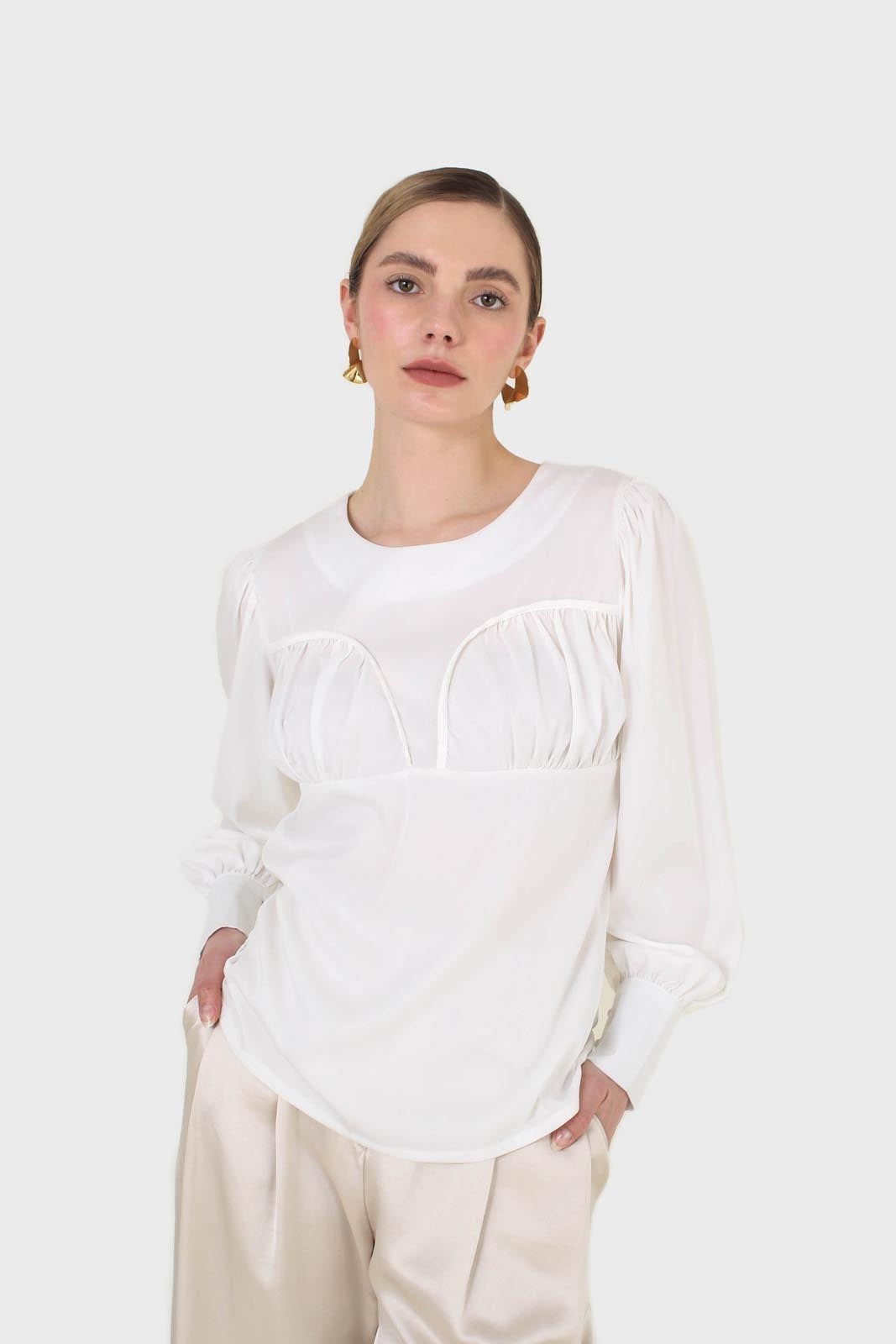 Ivory corset chest silky blouse