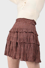 Red and brown printed layered tier mini skirt