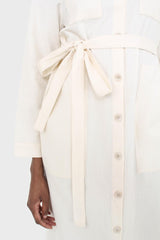 Ivory belted long shirt dress