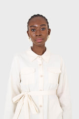 Ivory belted long shirt dress