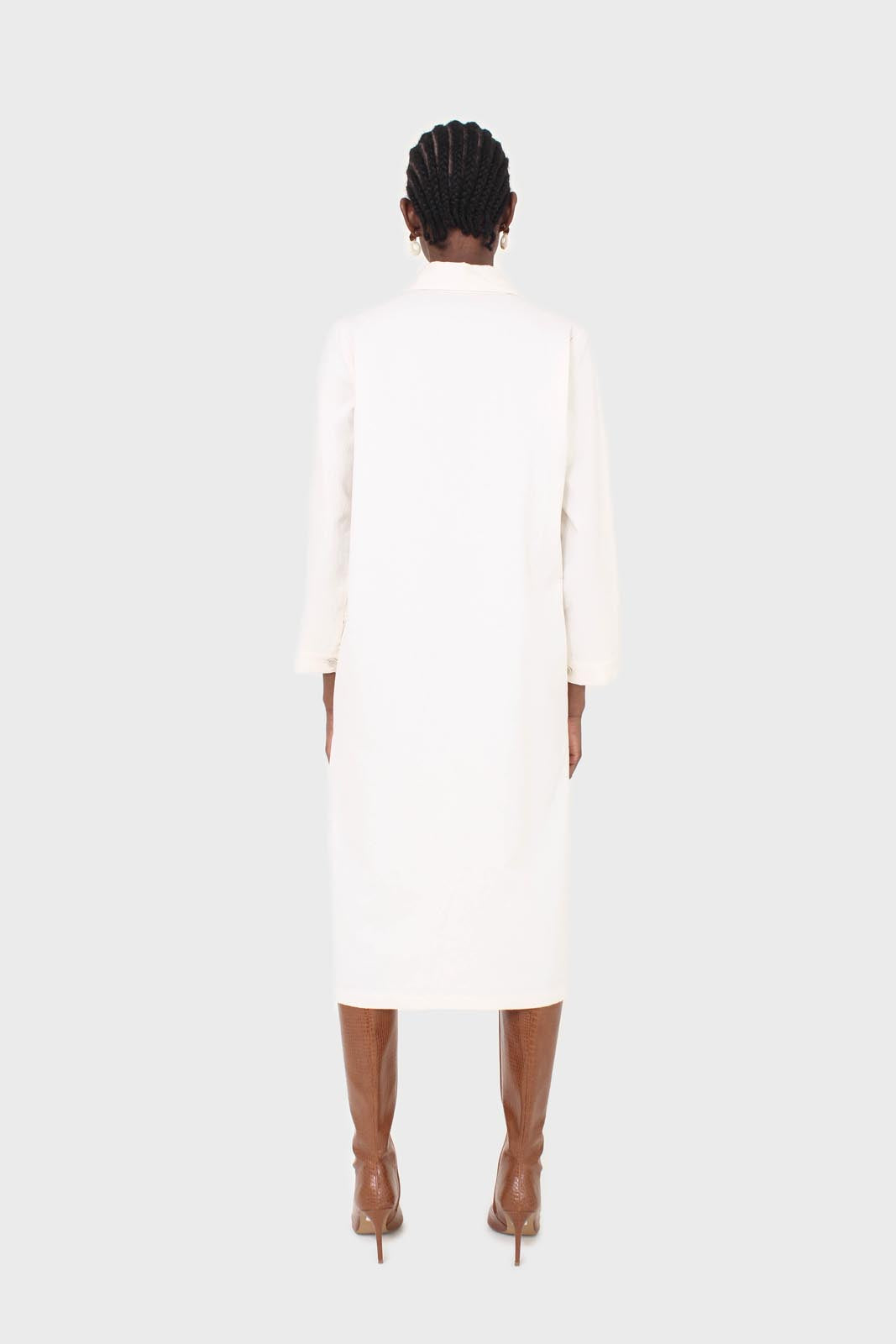 Ivory belted long shirt dress