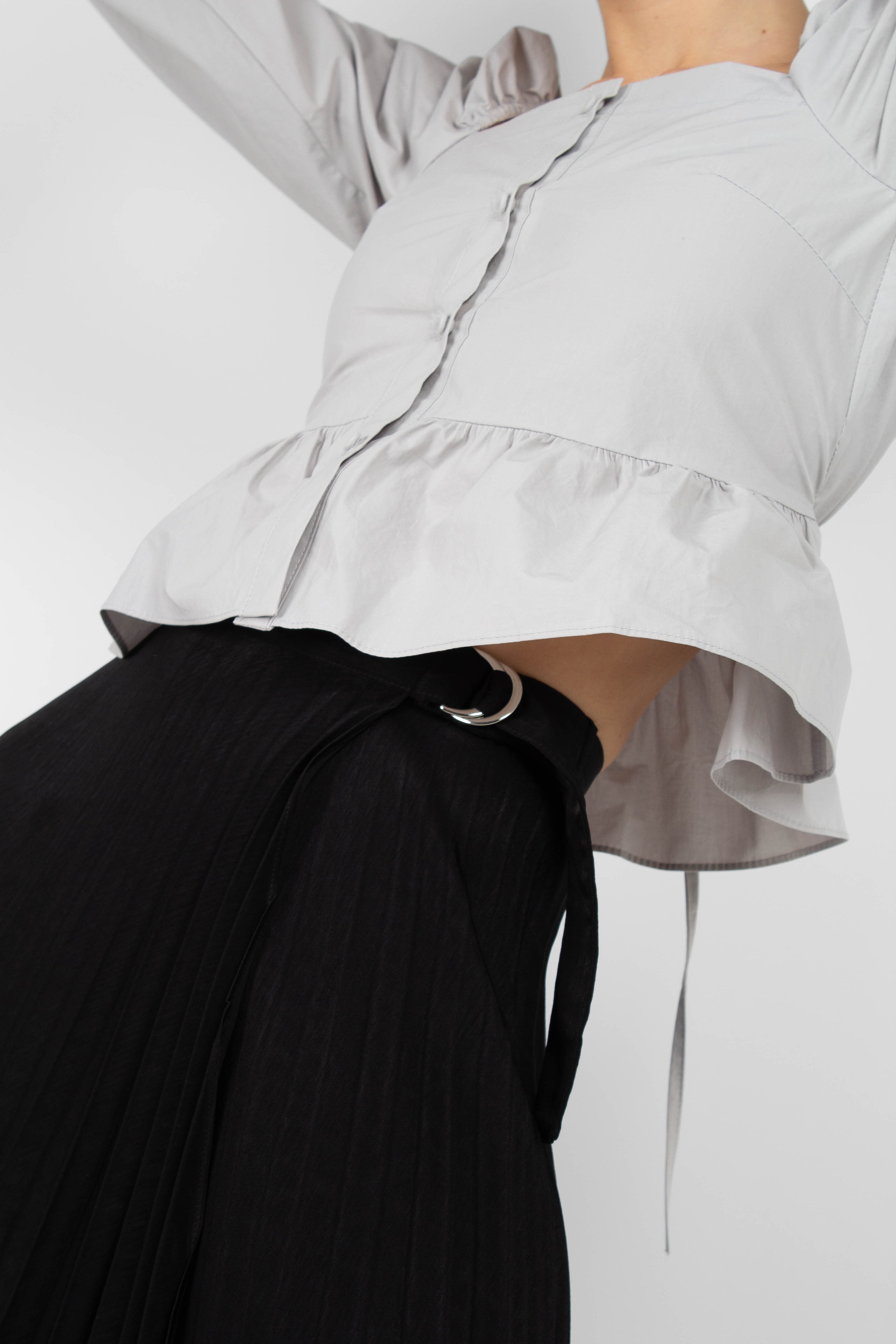 Pale blue off shoulder cinch waist top