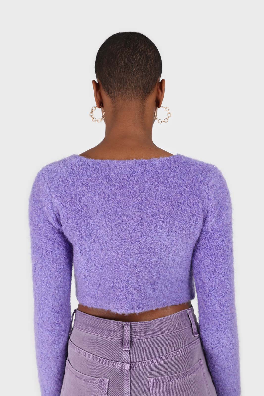 Purple fuzzy double button cardigan