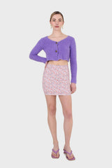 Purple fuzzy double button cardigan