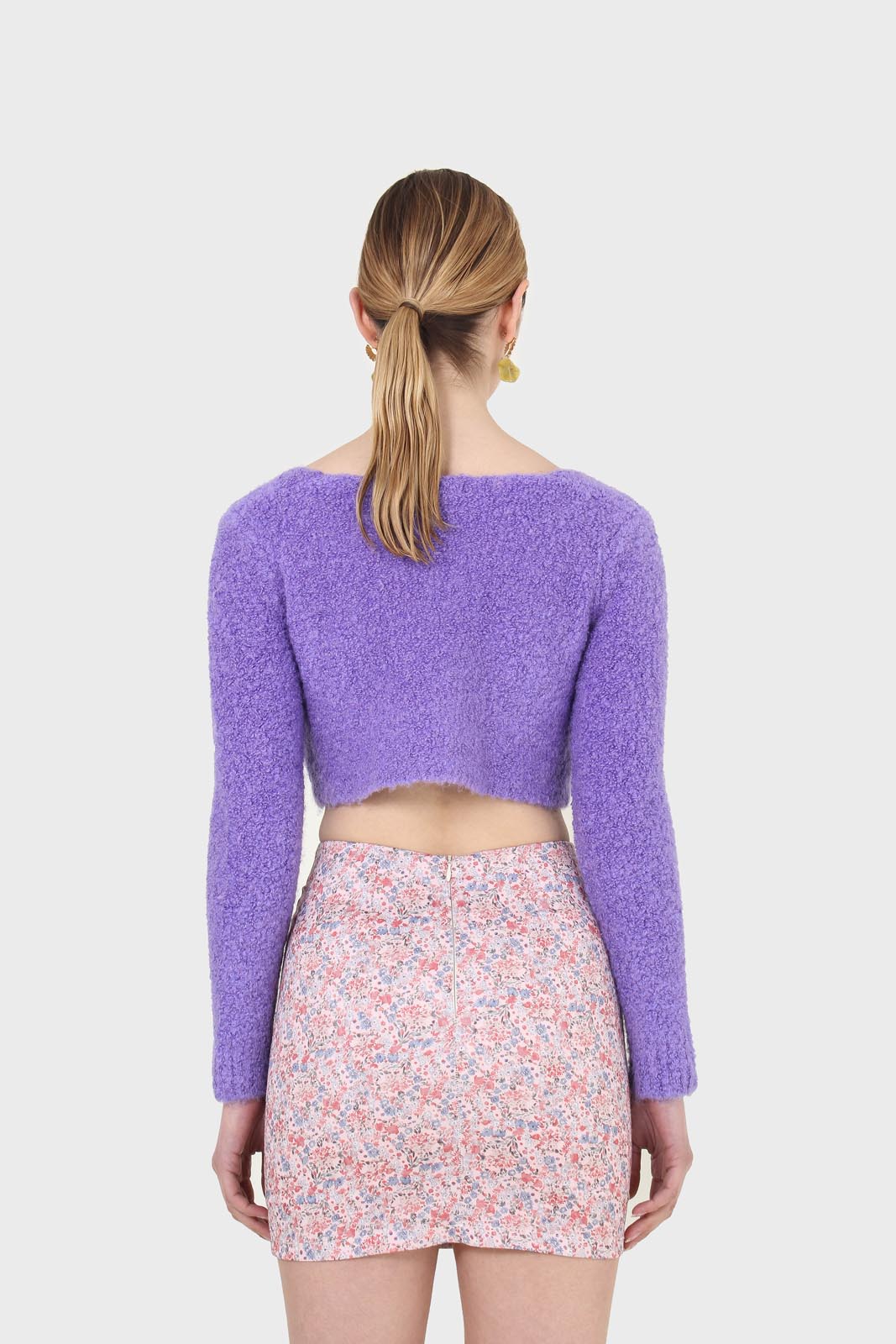 Purple fuzzy double button cardigan