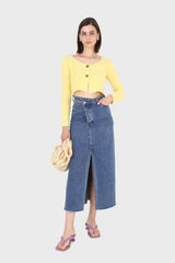 Yellow fuzzy double button cardigan