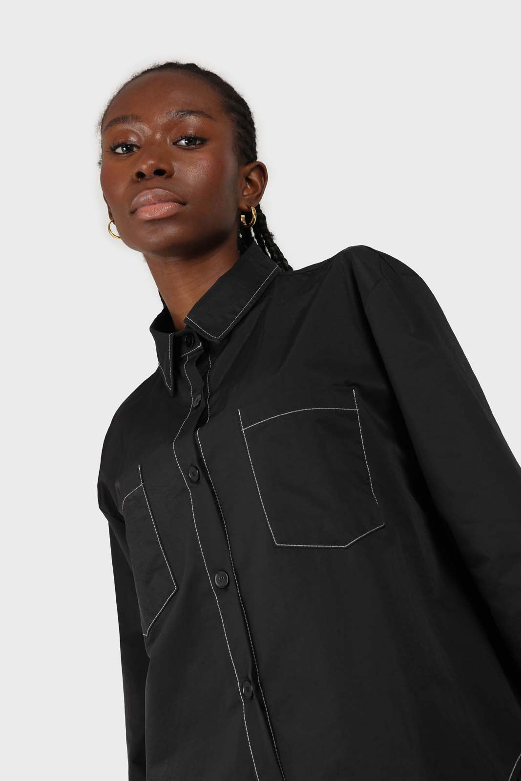 Black and white contrast stitch oversized shirt