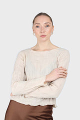 Beige wrinkled long sleeved top