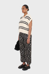 Black and white blotch print satin loose fit trousers