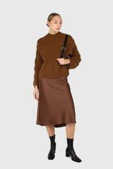 Brown silky maxi skirt