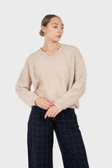 Navy and white box checked loose fit trousers