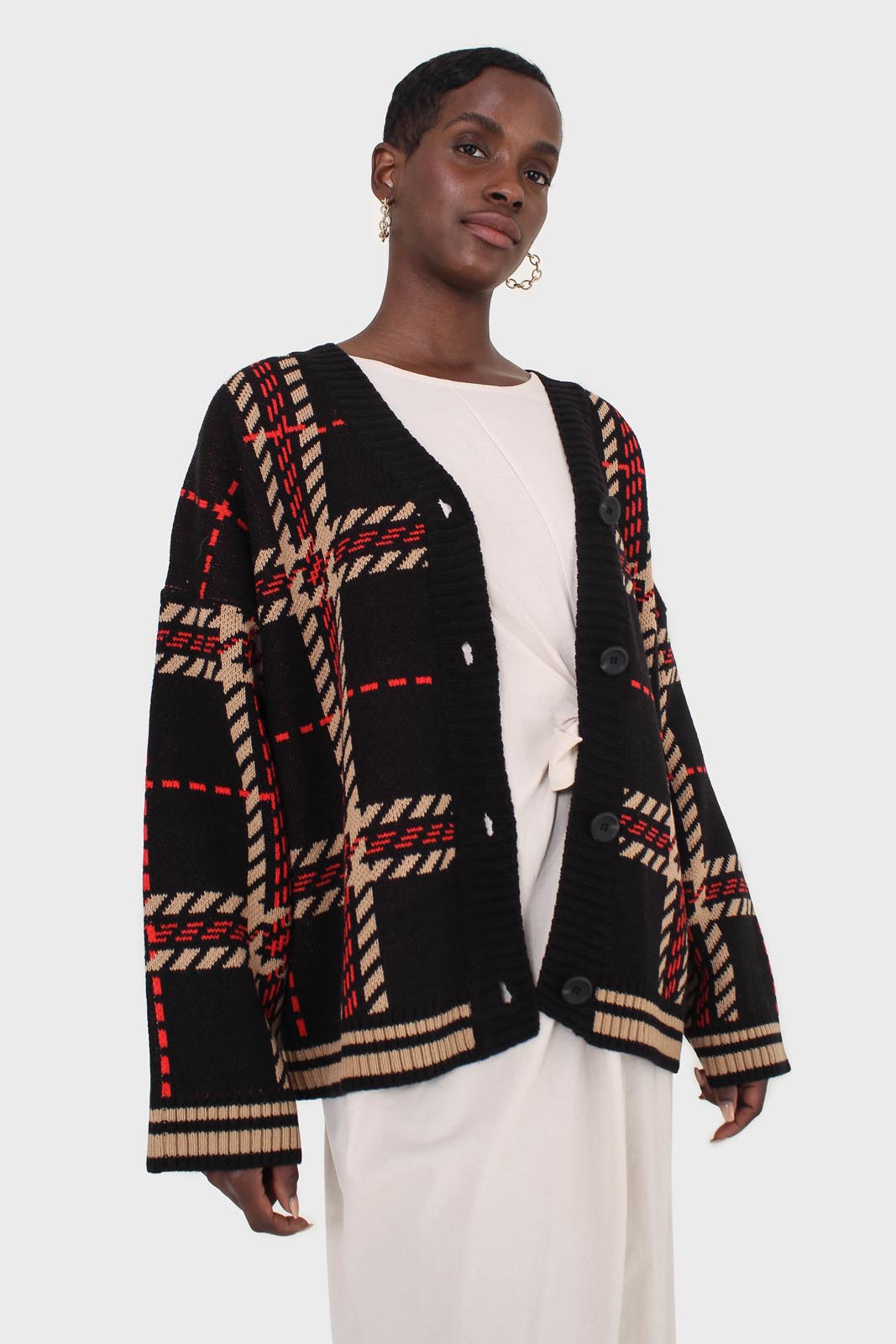 Black and beige bold checked cardigan