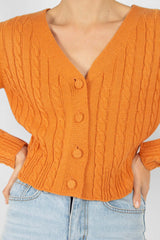 Orange fitted cableknit cardigan