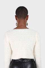 Ivory fuzzy double button cardigan
