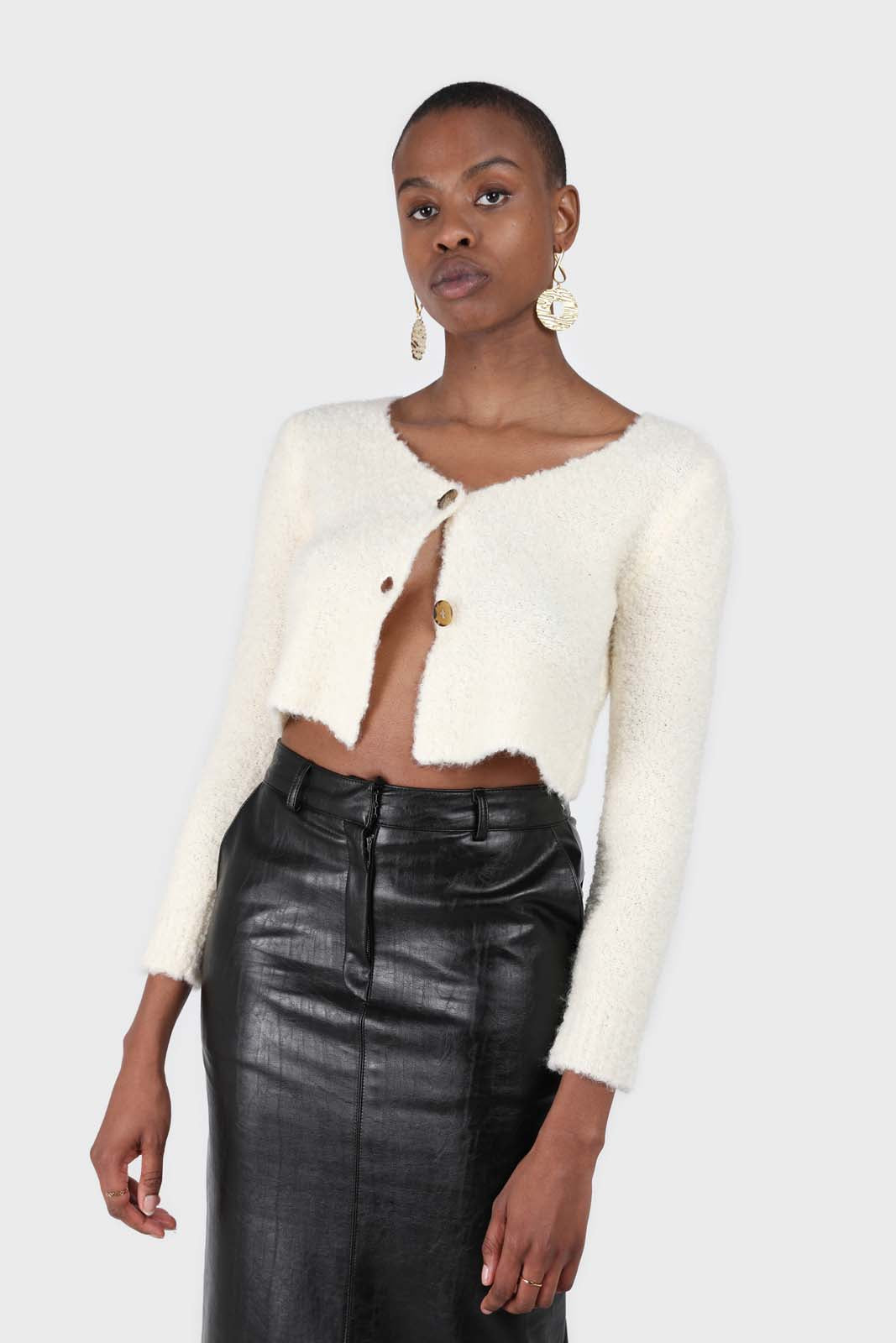 Ivory fuzzy double button cardigan