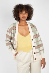 Beige and mint checked cardigan