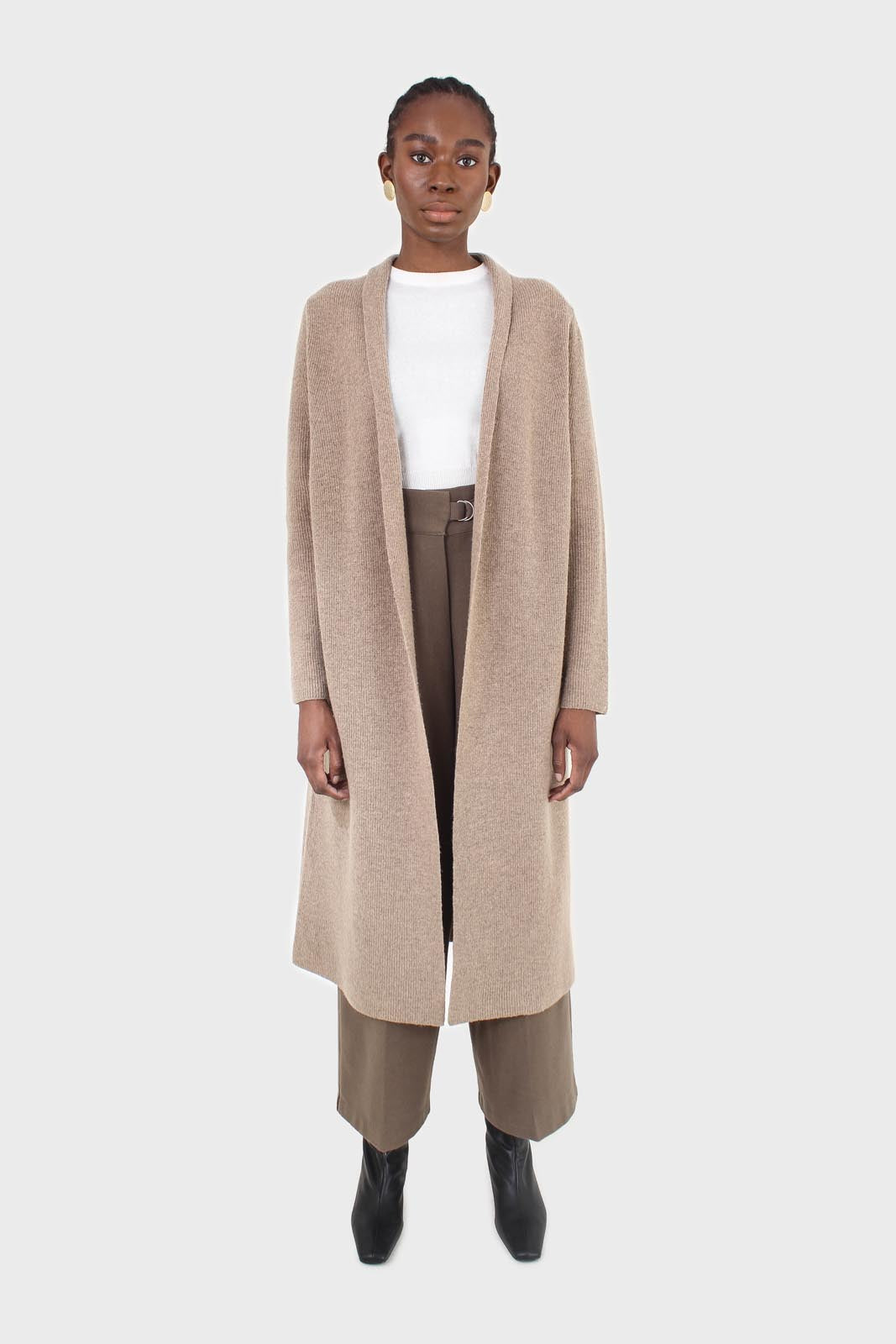 Beige cashmere-wool blend long cardigan