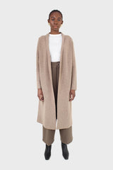 Beige cashmere-wool blend long cardigan