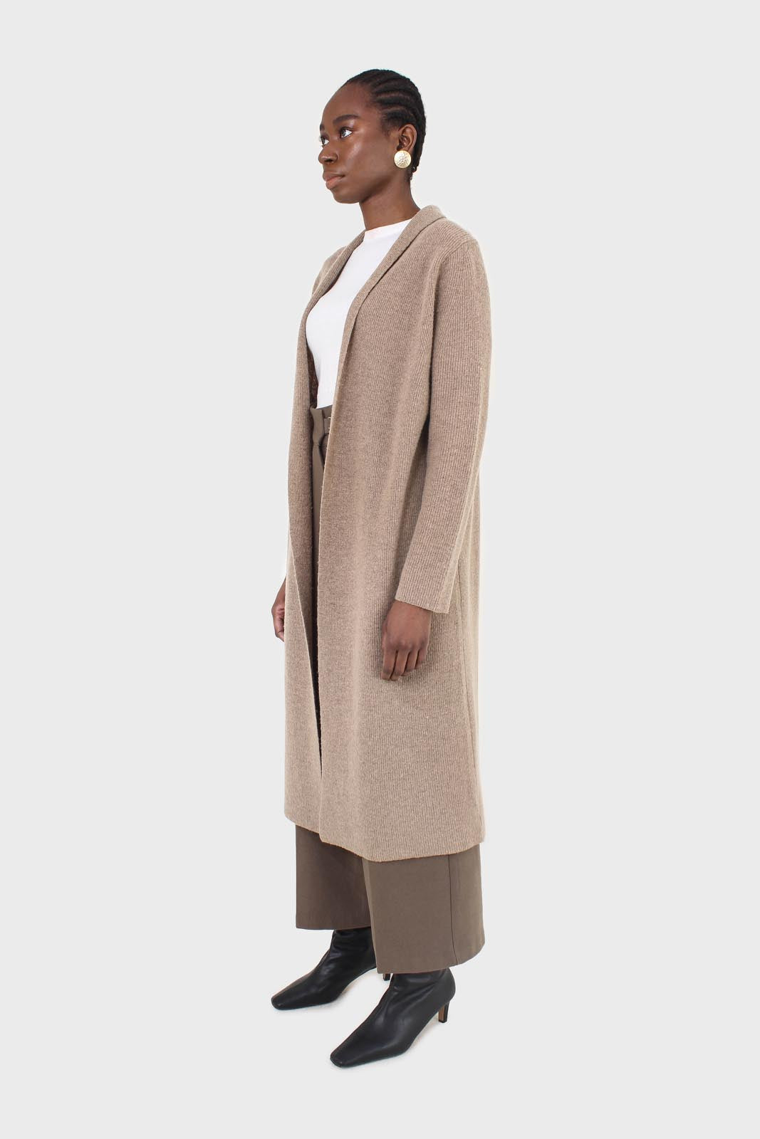 Beige cashmere-wool blend long cardigan