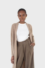 Beige cashmere-wool blend long cardigan